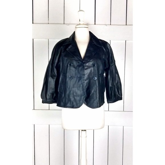 Tex by Max Azria cropped black leather blazer jacket small - Picture 1 of 5